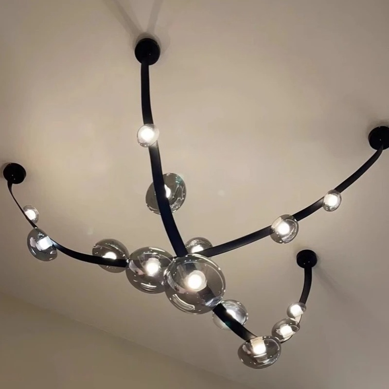 Home Decor Exhibition - Minimalistyczny Skórzany Szklany Designerski Żyrandol LED