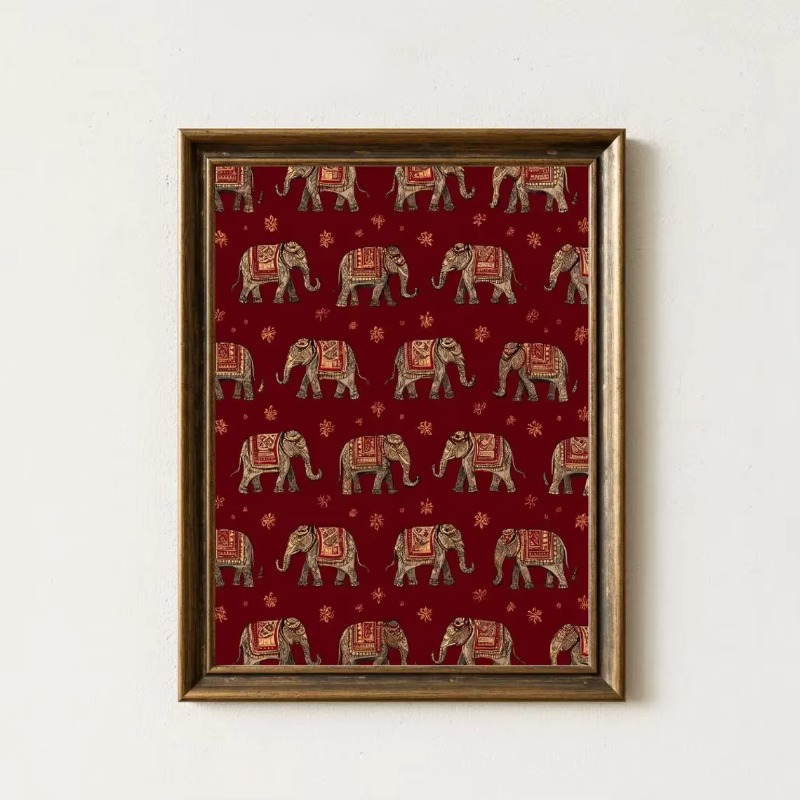 Home Decor Indonesia - Wzór z indyjskim słoniem, czerwona tekstylna