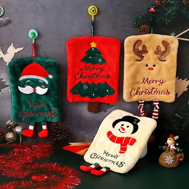 Home Decor Xmas Tree - Świąteczny ręcznik wiszący z polaru koralowego