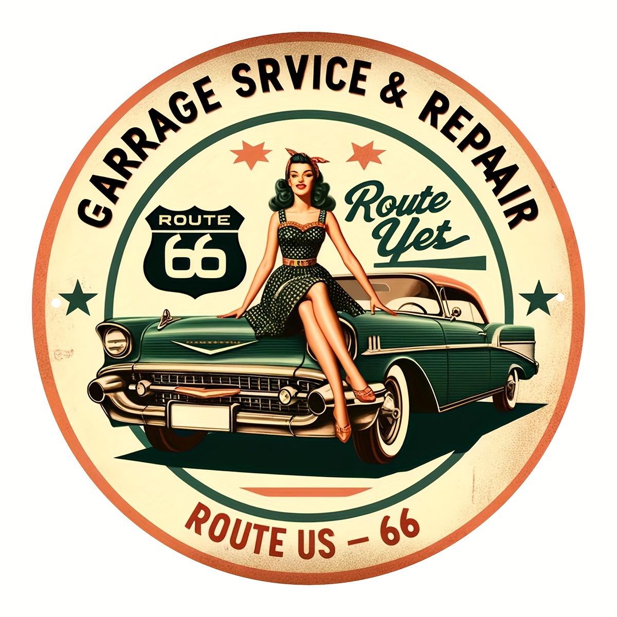 Home Decor Shop - Vintage Garage Repair Service Okrągła Aluminiowa
