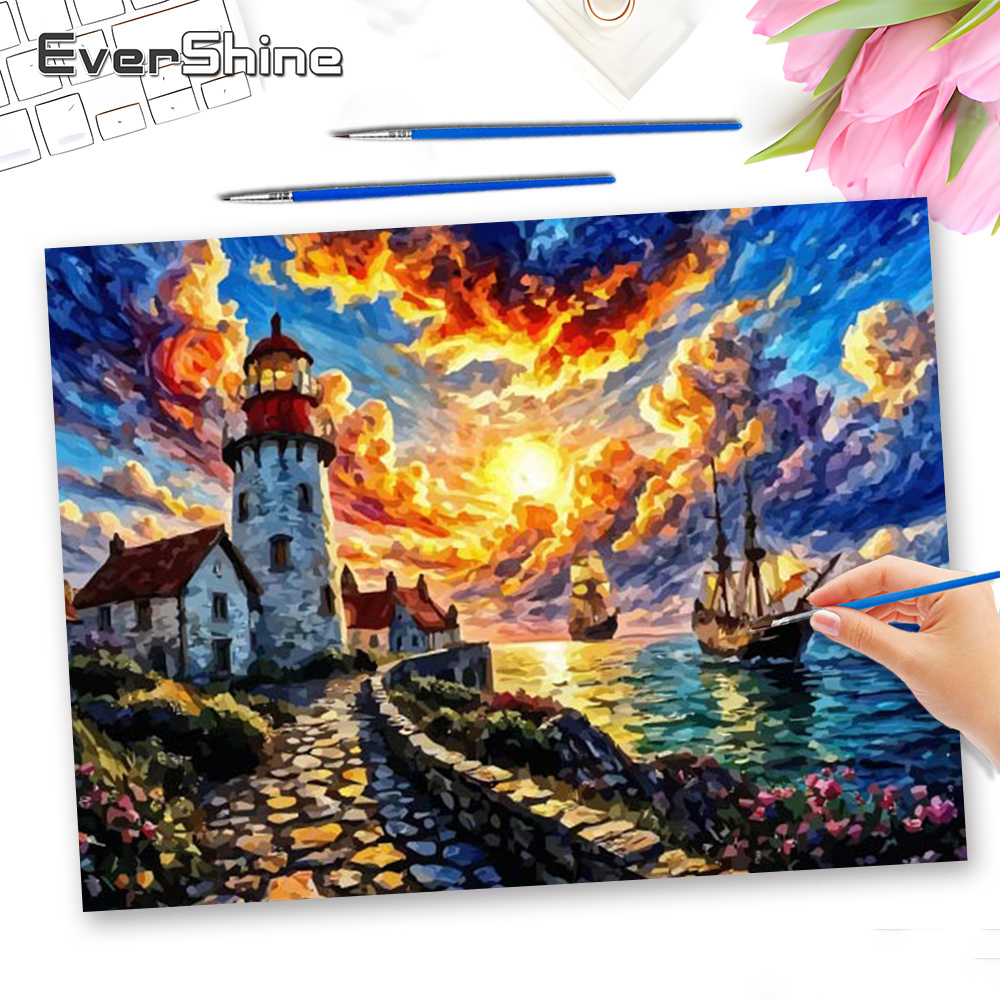 Home Decor Daisy - Obraz olejny Evershine z motywem lighthouse,