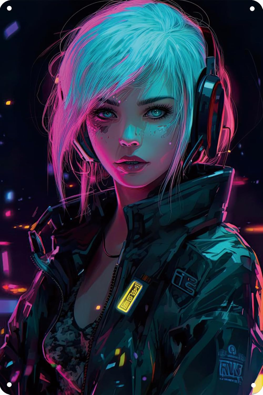 Home Decor Shop - Anime Girl Neon Metalowy plakat aluminiowy