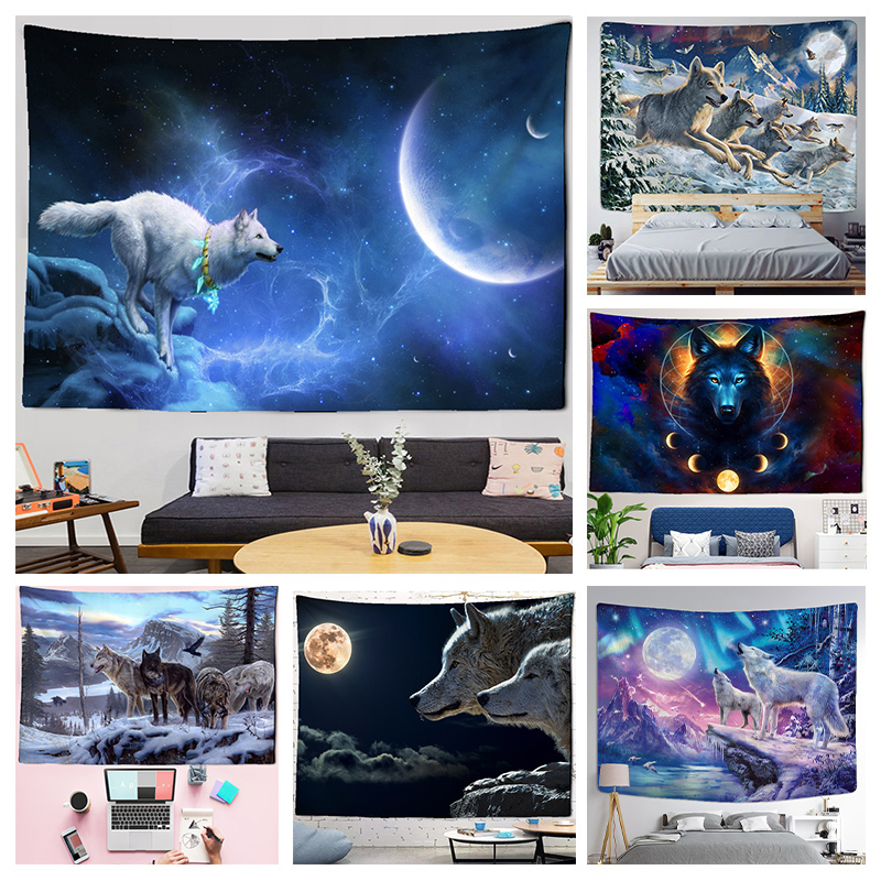 Home Decor Yoga - Fantasy wilk gobelin ścienny wiszący zwierzęcy
